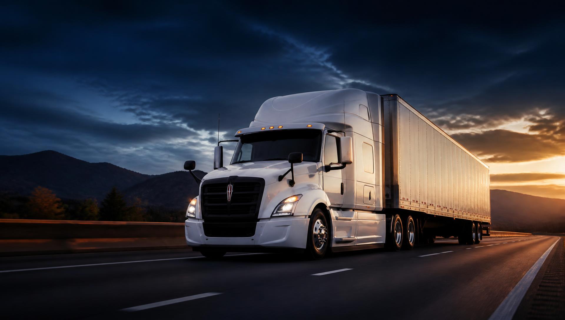 Great Route Freight dry van tractor-trailer traveling an Upstate South Carolina highway at dusk